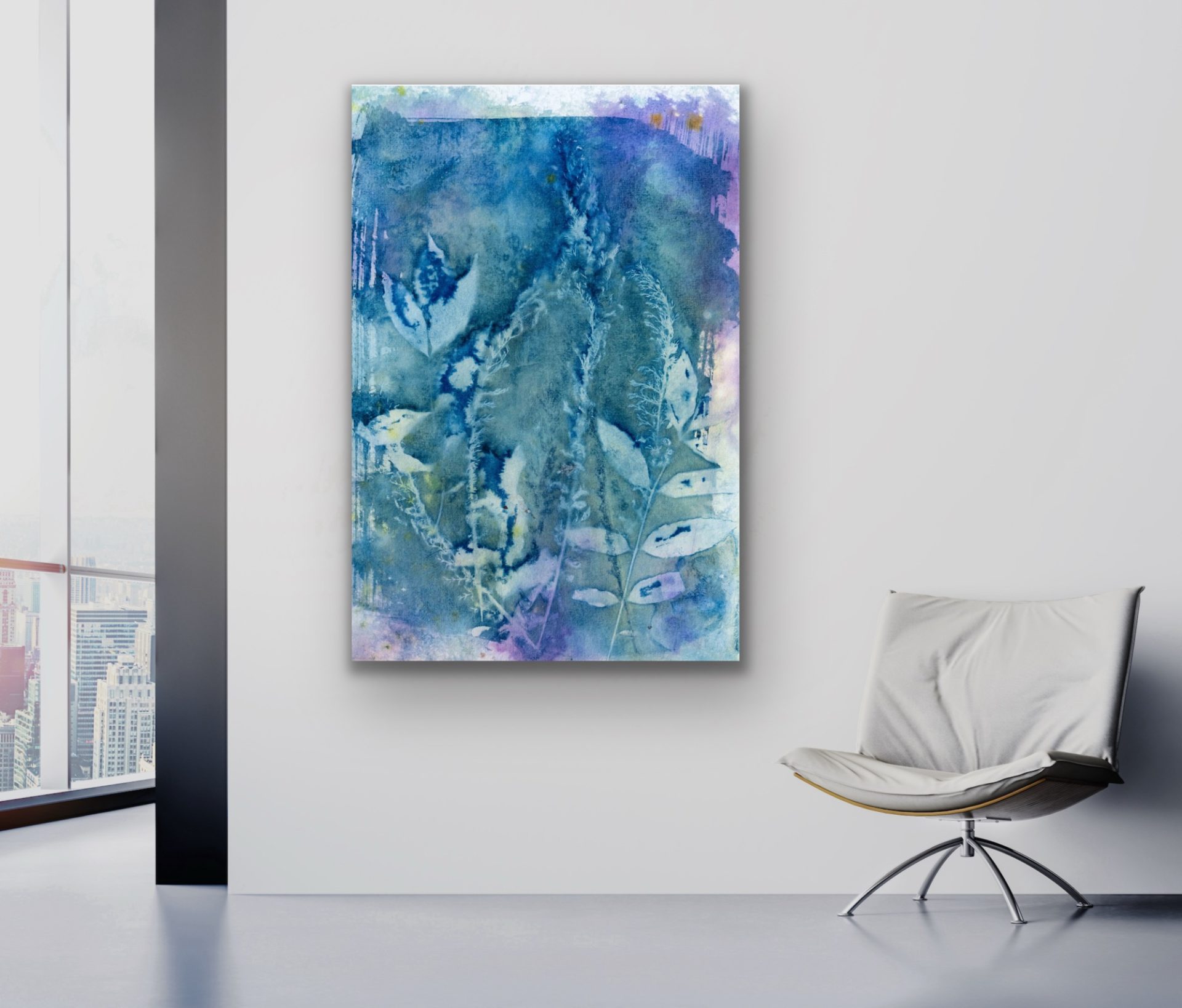 botanical cyanotype wallart print for hotel space UK botanical cyanotype wallart print for hotel space UK