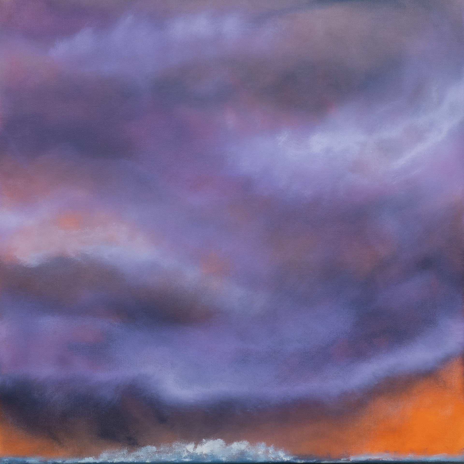 seascape original painting orange and purple sunset with sea waves for sale UK