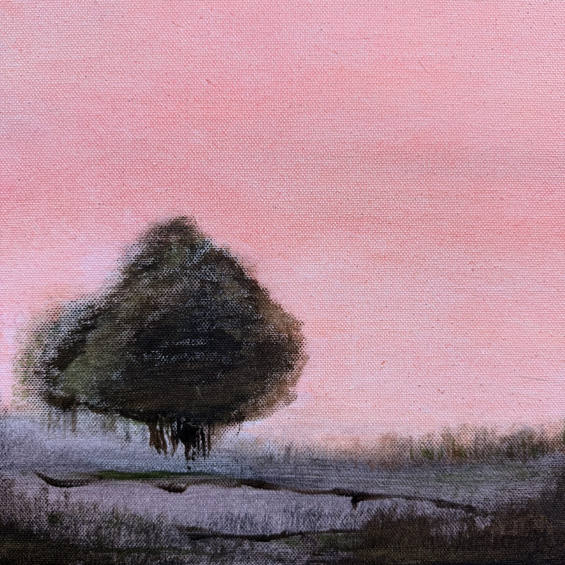 original painting pink sky with tree greys and black for sale UK