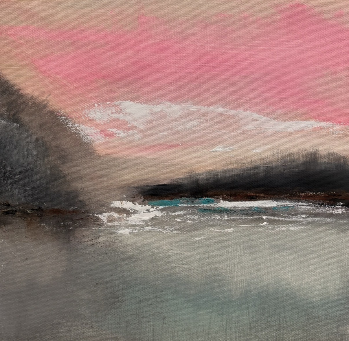 abstract landscape original art for sale, sunset sunrise pink dramatic