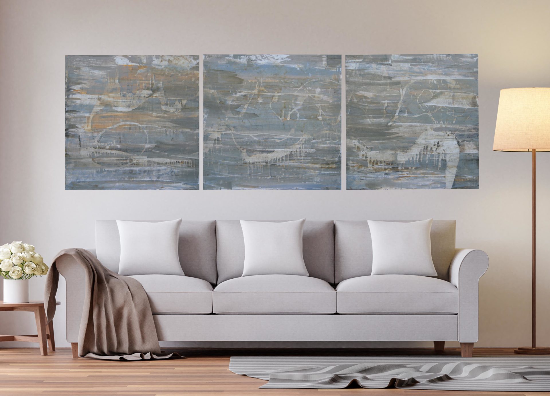 large 3m x 1m painting calm creams greys and whites abstract for sale uk