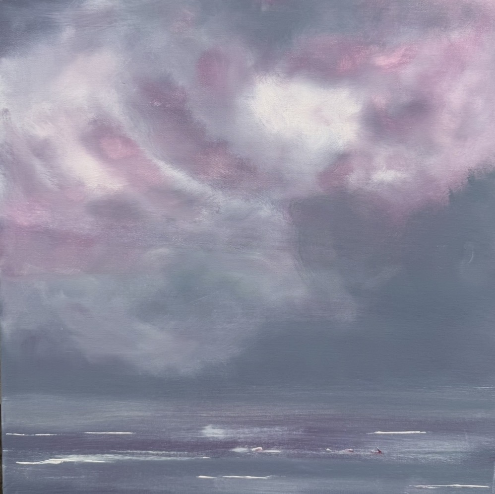 original painting on canvas purple sunset over the sea for sale from UK artist