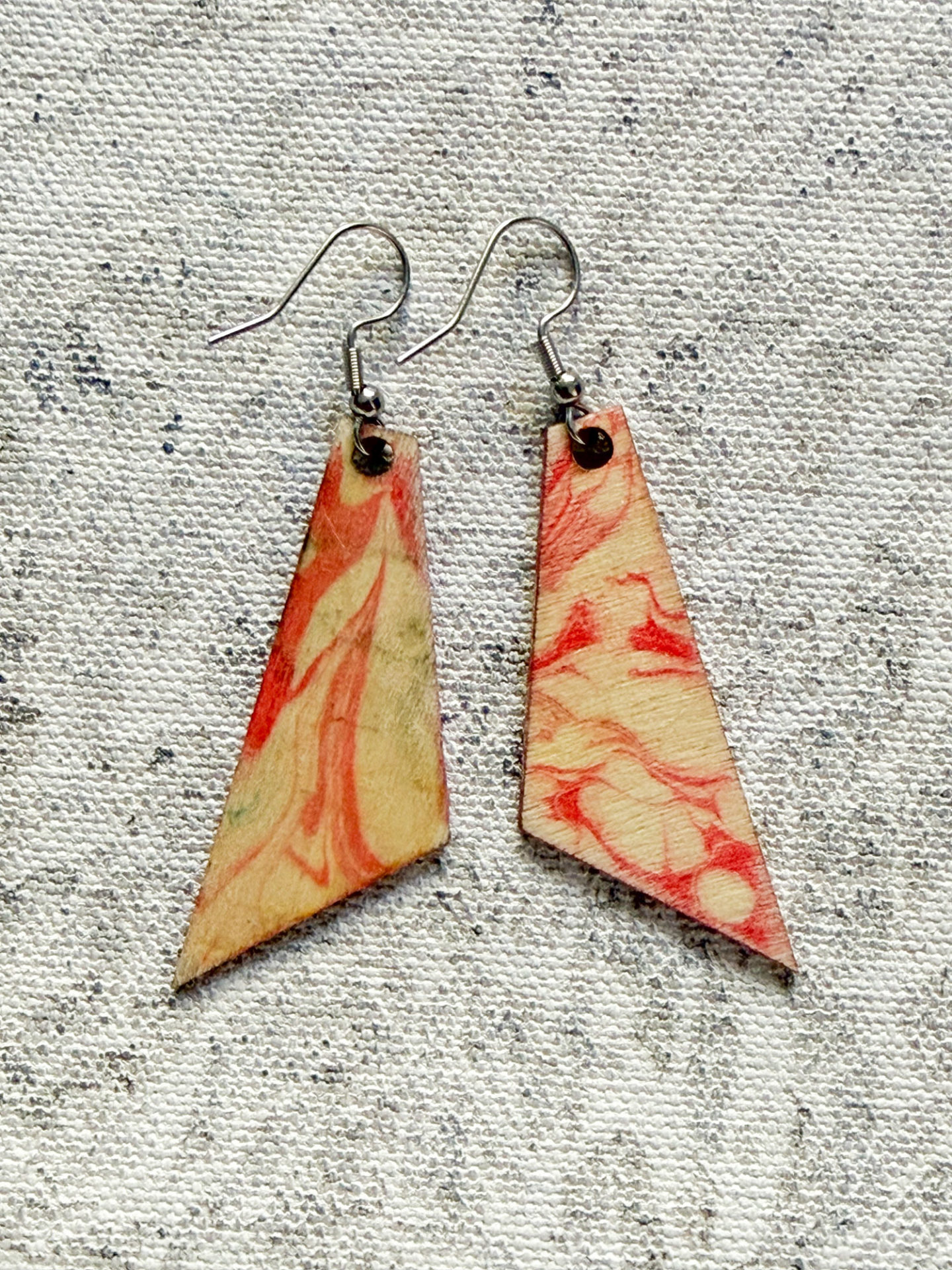 wearable art earrings jewellery pink and cream abstract by artist