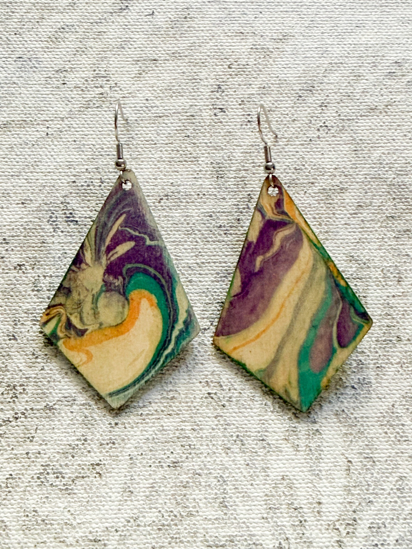lightweight one of a kind earrings each one unique by artist in UK VINTAGE PURPLE GREEN GREAM multicolour