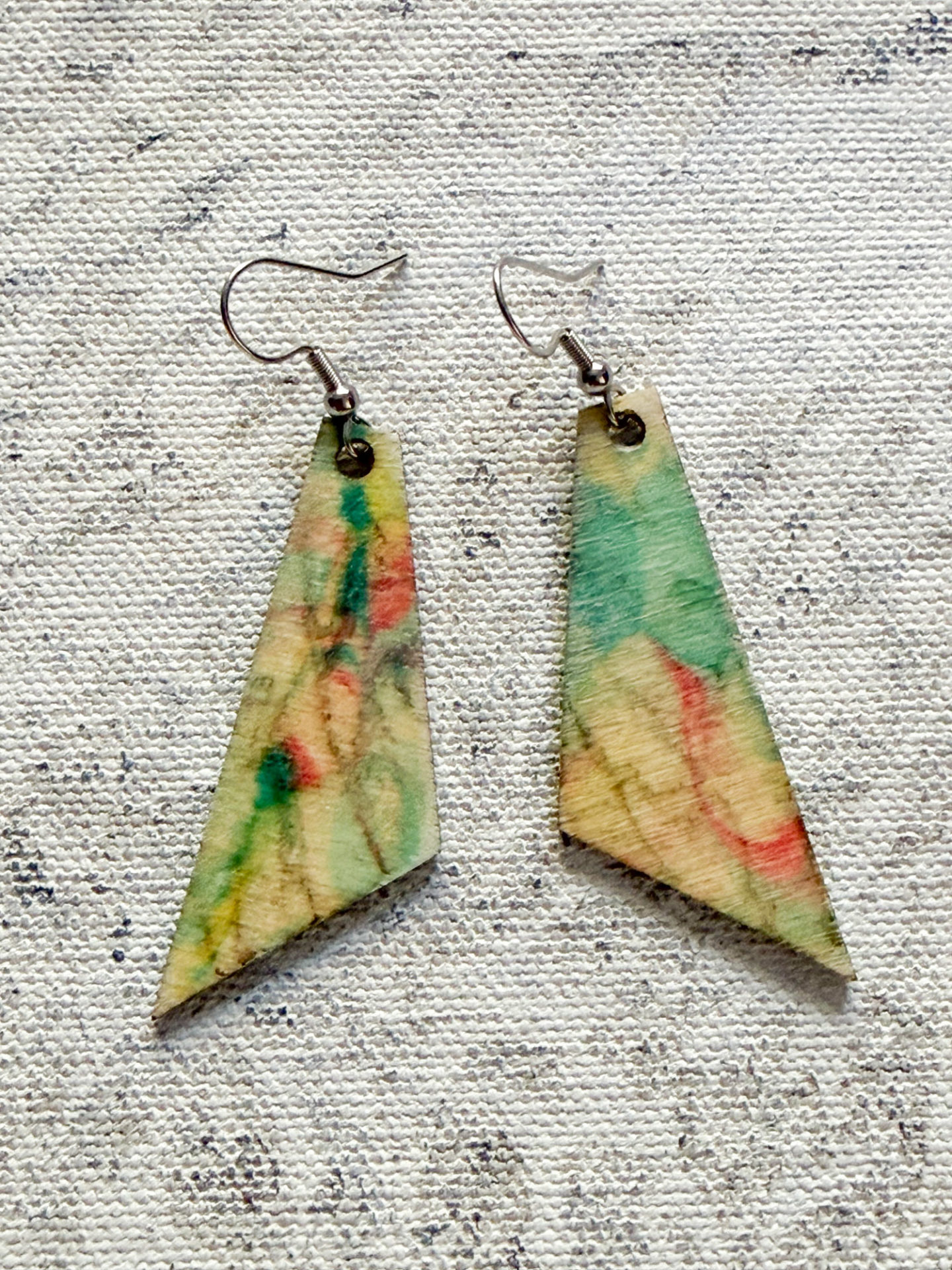 Collectible UNIQUE ONE OF A KIND EARRINGS GREEN PINK BLACK AND CREAM abstract jewellery from british artist