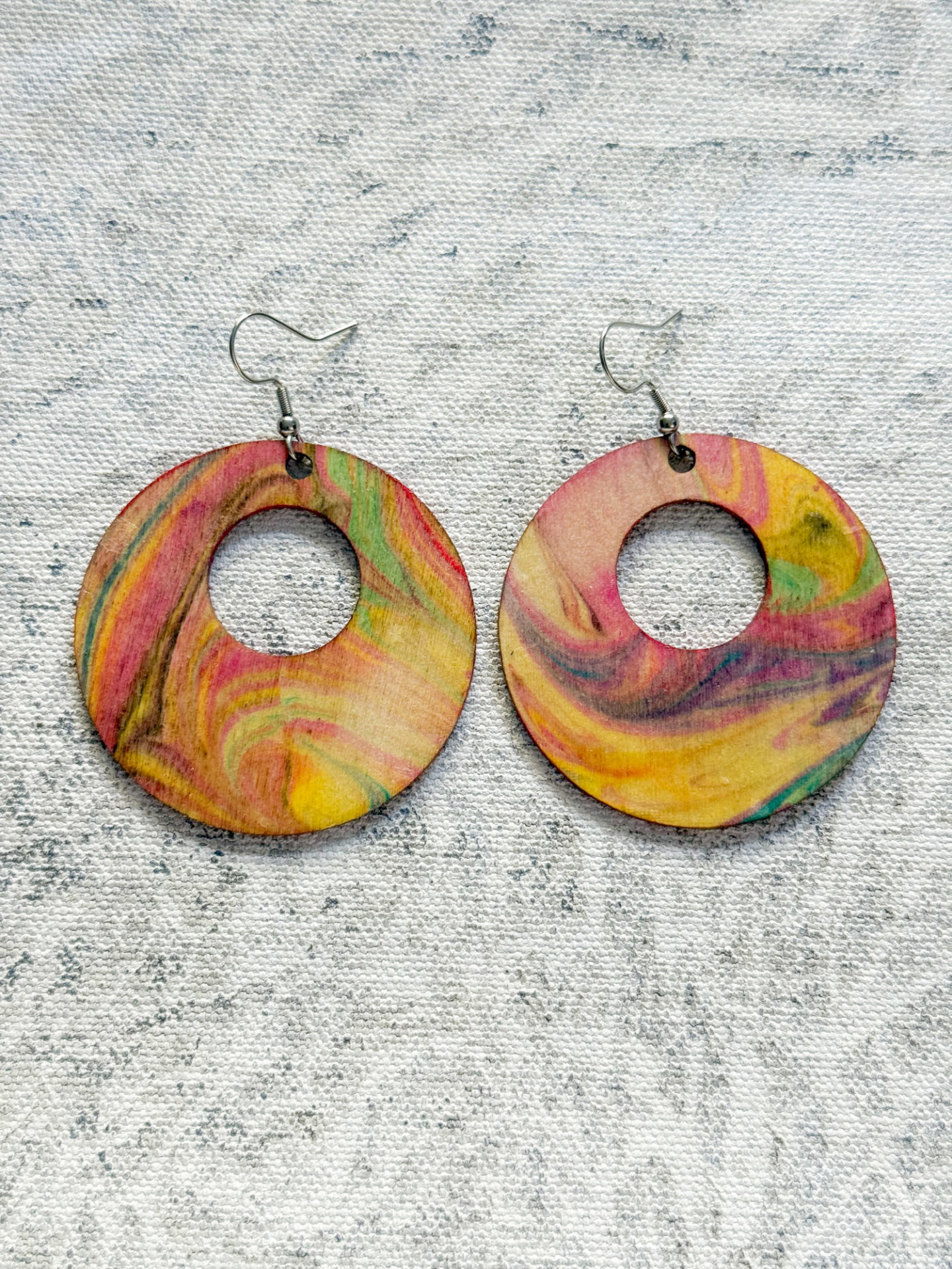 Hypoallergenic earrings one of a kind bespoke vintage style vibrant colours 70s style