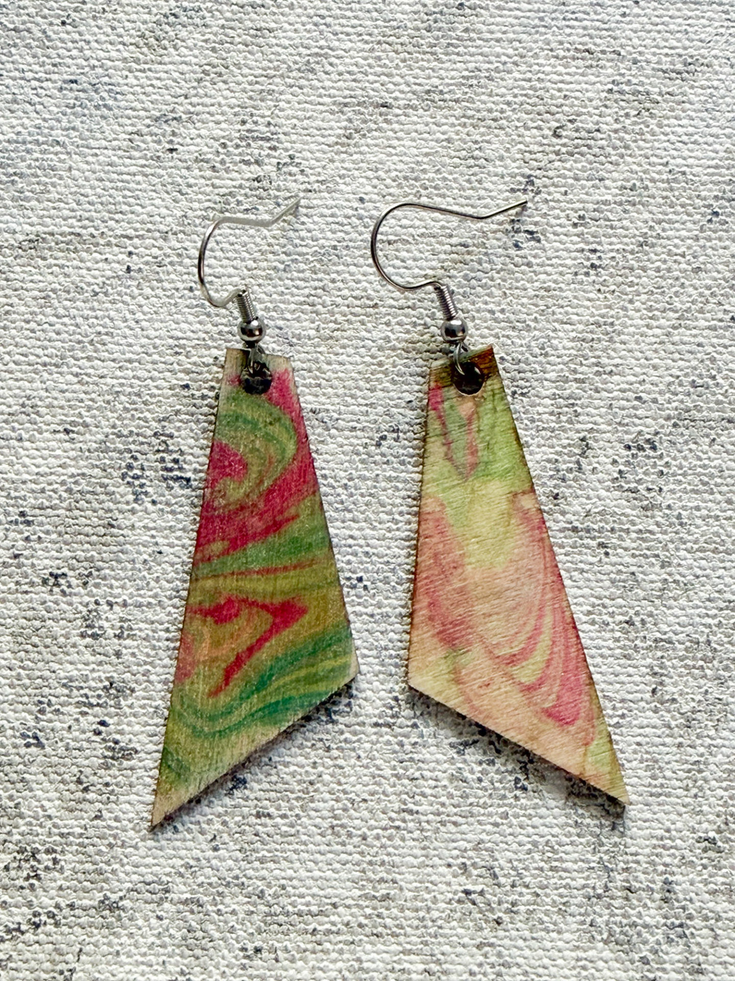 Contemporary earrings by british artist pink and green