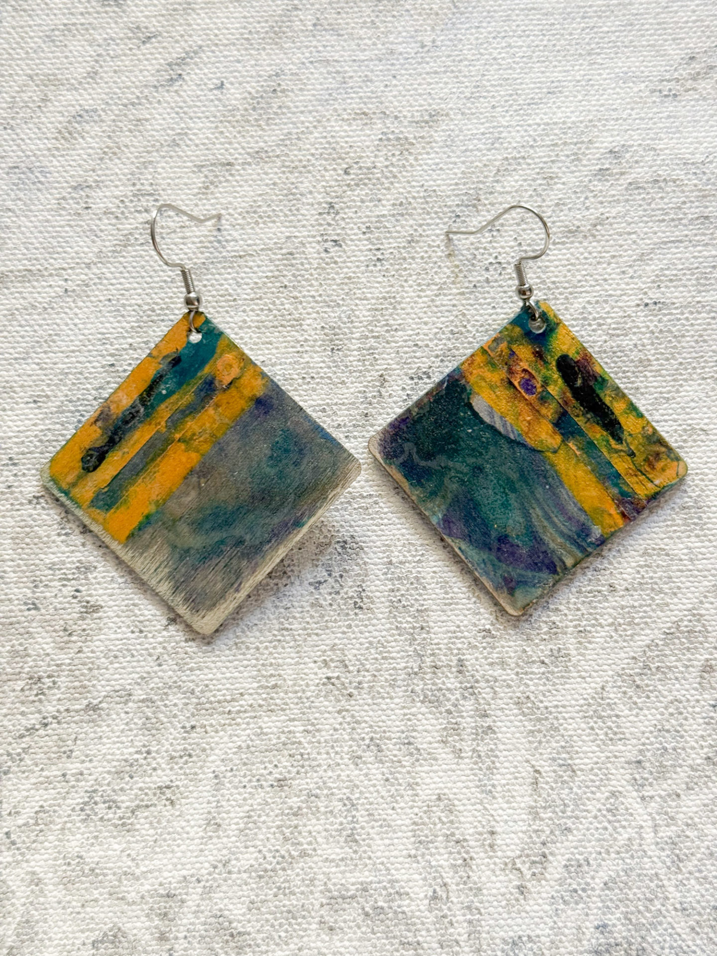 Hand painted original earrings bespoke blue and orange abstract art