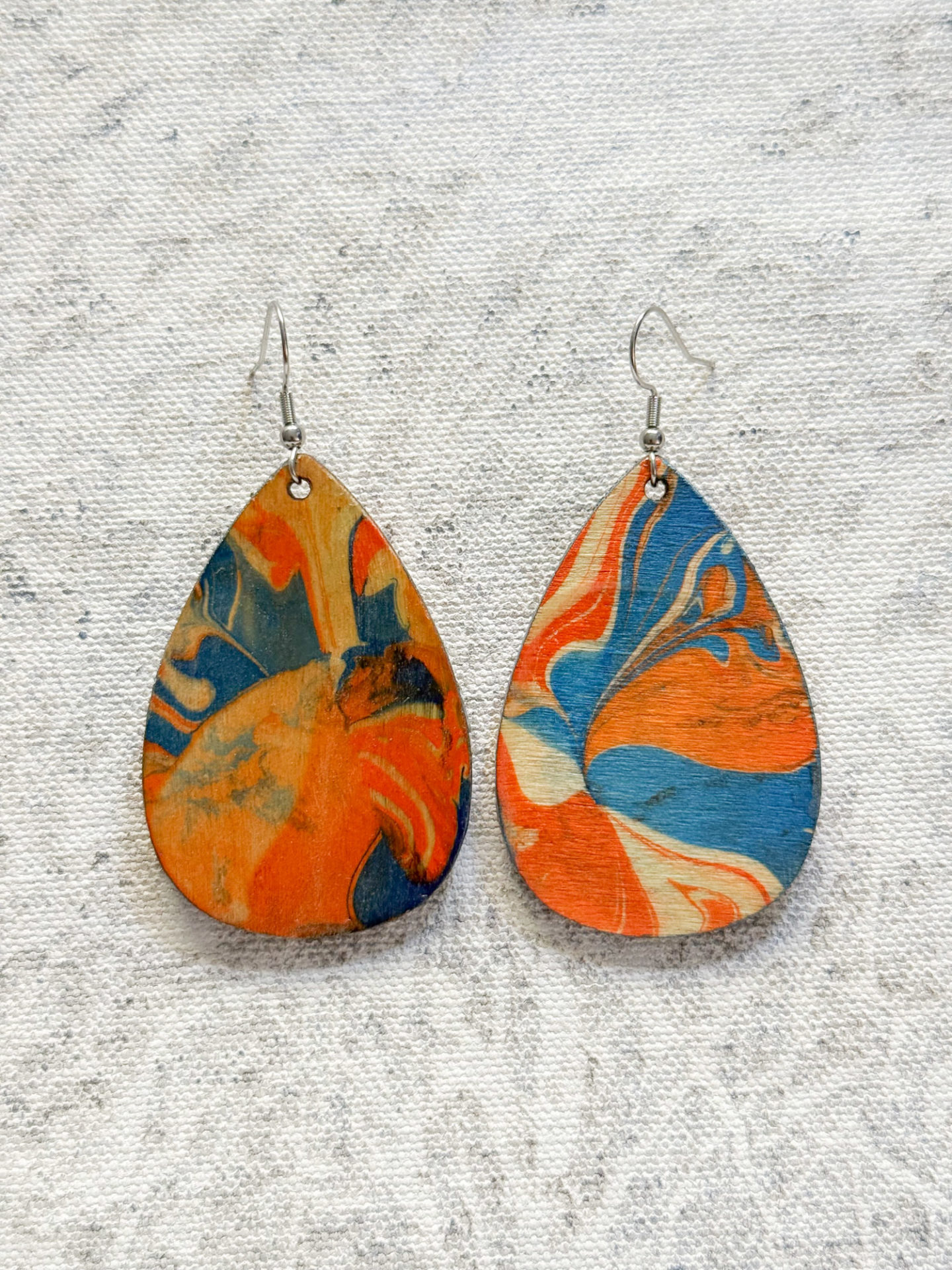 Orange and blue abstract One of a kind earrings for sale by UK artist